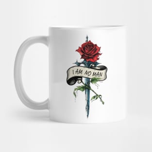 I am no man - Sword, Single Rose and Banner - White - Fantasy Mug